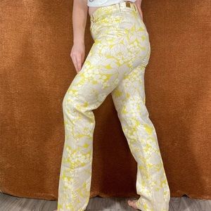 Vintage 70s floral linen pants, 36”.